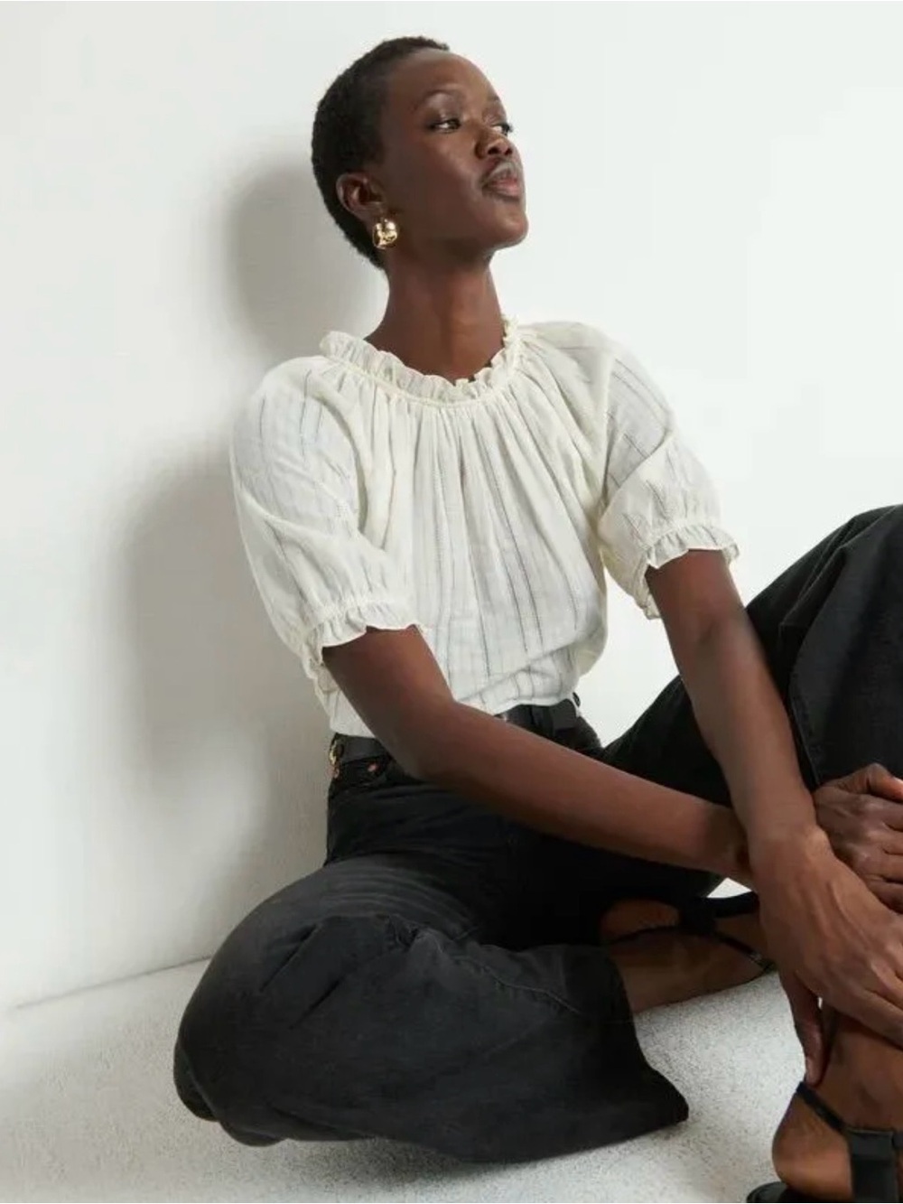 NWT Anthropologie Nation Los Angeles Whitney Ruffled Neck Puff Sleeve Top